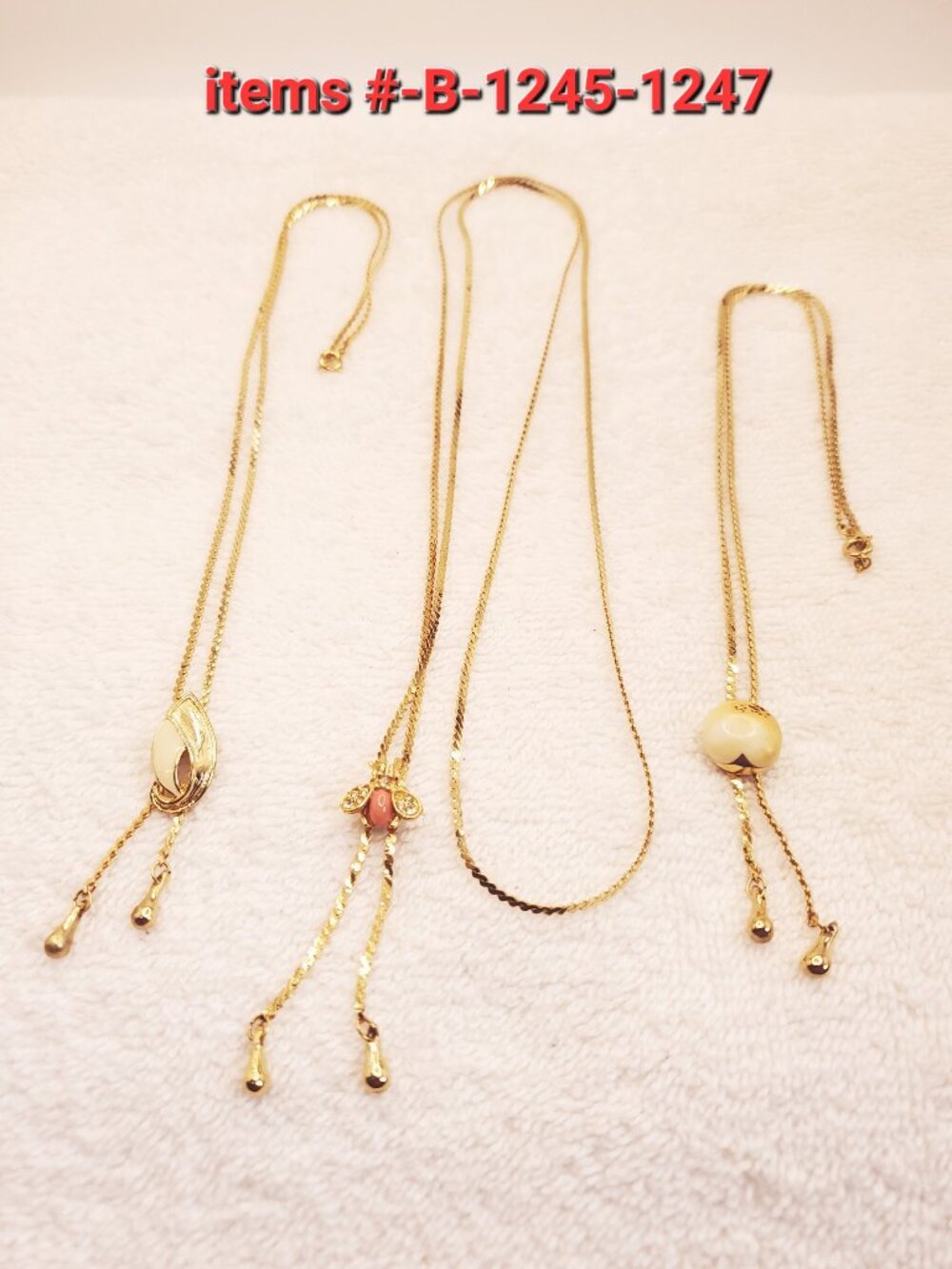 3 Gold Chain Necklaces with small pendants, items # B -1245-1247,. wt. 26 grams